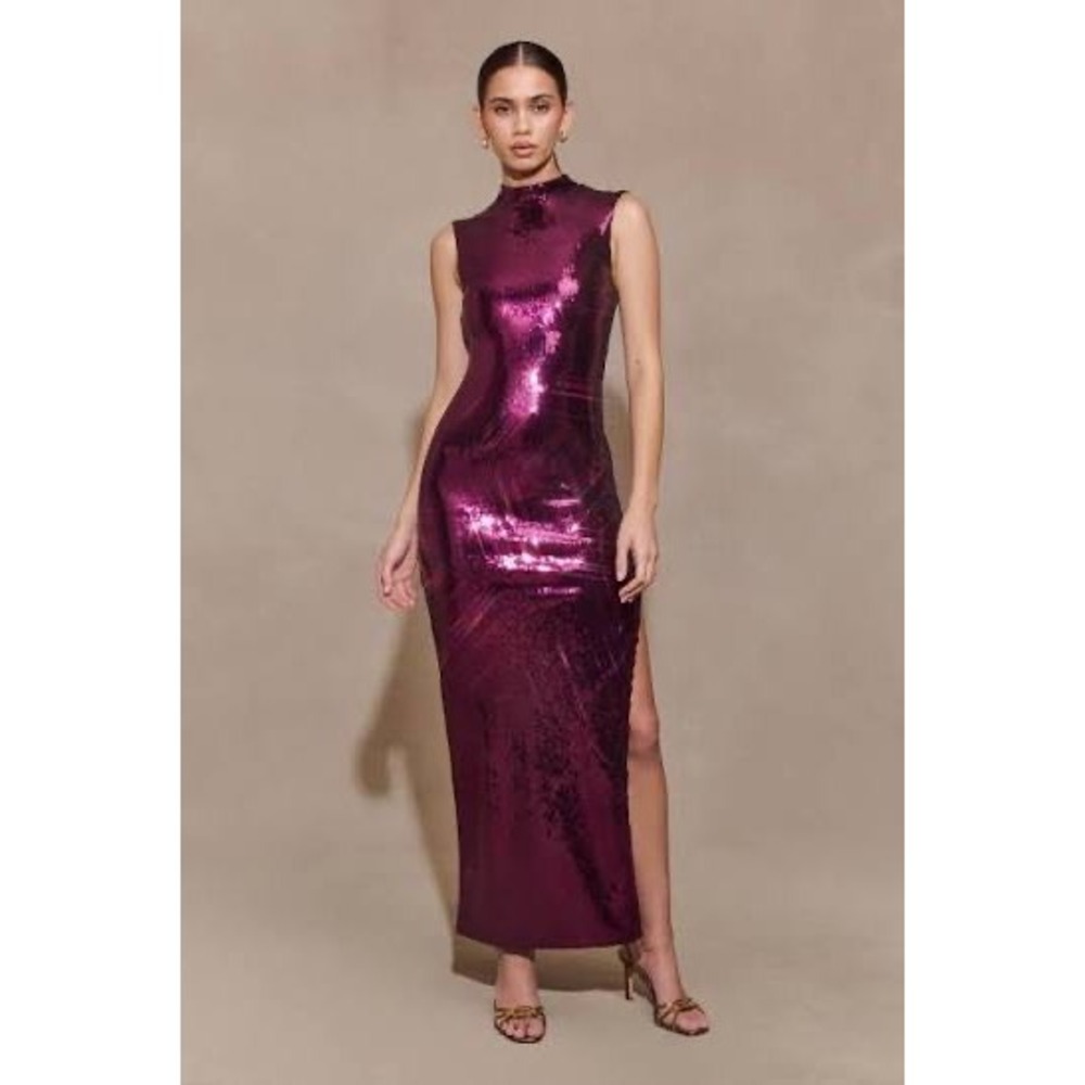 MESHKI Veronica Sequin Midi Dress Plum Medium New With Tags
